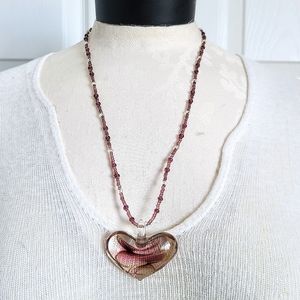 Piece #312 "Touch of Glitter" Murano Glass Heart & Beadwork Handmade Necklace